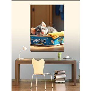 Kanvas Tablo Konserve Kutusunda Uyuyan Fare 70x100 cm