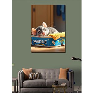 Kanvas Tablo Konserve Kutusunda Uyuyan Fare 70x100 cm