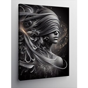 Kanvas Tablo Gözü Kapalı Kadın Ve Notalar 50x70 cm