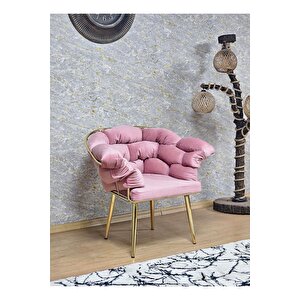 Tekli Gold Kaplama - Pudra Pembe Döşeme Berjer