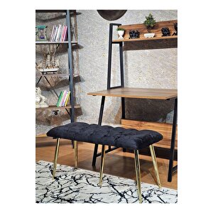 Gold Metal Siyah Oturaklı Sivriltme Ayaklı Babyface Puf & Bench & Oturak