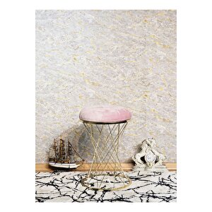 Yuvarlak Gold Kaplama Pembe Puf Oturak - Bench - Ayak Ucu Oturak - Tabure - Makyaj Oturak