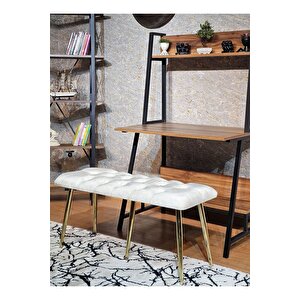 Gold Metal Krem Oturaklı Sivriltme Ayaklı Babyface Puf & Bench & Oturak