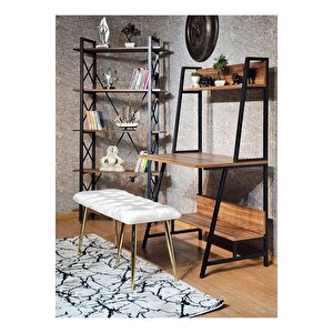 Gold Metal Krem Oturaklı Sivriltme Ayaklı Babyface Puf & Bench & Oturak