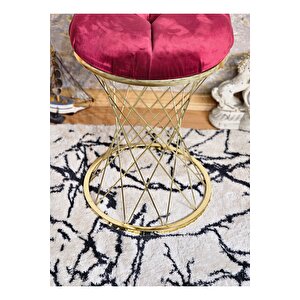 Yuvarlak Gold Kaplama Bordo Puf Oturak - Bench - Ayak Ucu Oturak - Tabure - Makyaj Oturak