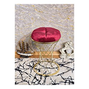 Yuvarlak Gold Kaplama Bordo Puf Oturak - Bench - Ayak Ucu Oturak - Tabure - Makyaj Oturak