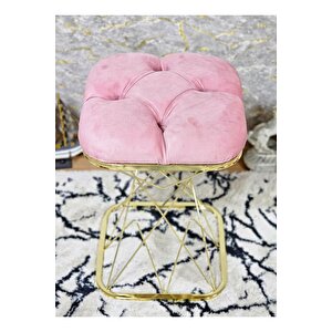 Kare Gold Kaplama Pembe Puf Oturak - Bench - Ayak Ucu Oturak - Tabure - Makyaj Oturak