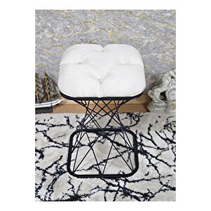 Kare Siyah Boyalı Krem Puf & Bench Puf Oturak - Bench - Ayak Ucu Oturak - Tabure - Makyaj Oturak