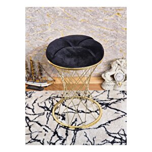 Yuvarlak Gold Kaplama Siyah Puf Oturak - Bench - Ayak Ucu Oturak - Tabure - Makyaj Oturak