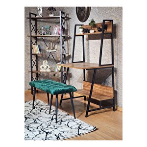 Siyah Boyalı Metal Yeşil Oturak Sivriltme Ayaklı Babyface Puf & Bench & Oturak