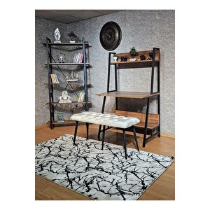 Siyah Boyalı Krem Oturak Metal Sivriltme Ayaklı Babyface Puf & Bench & Oturak