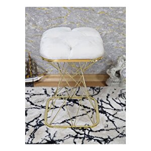 Kare Gold Kaplama Krem Puf Oturak - Bench - Ayak Ucu Oturak - Tabure - Makyaj Oturak
