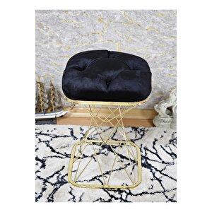 Kare Gold Kaplama Siyah Puf Oturak - Bench - Ayak Ucu Oturak - Tabure - Makyaj Oturak