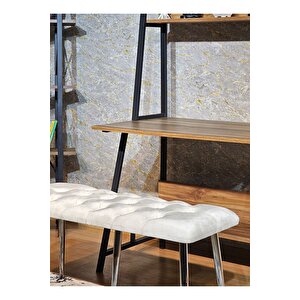Krom Metal Krem Oturaklı Sivriltme Ayaklı Babyface Puf & Bench & Oturak