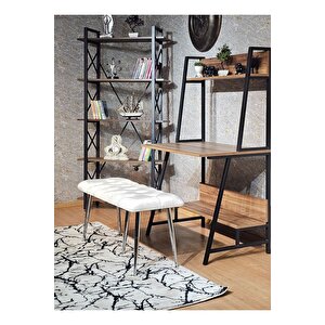 Krom Metal Krem Oturaklı Sivriltme Ayaklı Babyface Puf & Bench & Oturak
