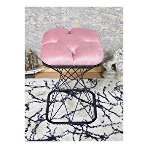 Kare Siyah Boyalı Pembe Puf & Bench Puf Oturak - Bench - Ayak Ucu Oturak - Tabure - Makyaj Oturak