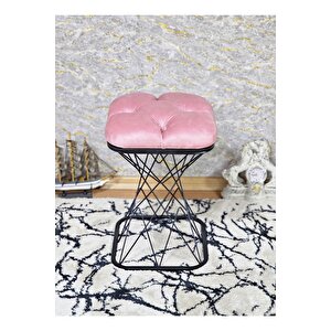 Kare Siyah Boyalı Pembe Puf & Bench Puf Oturak - Bench - Ayak Ucu Oturak - Tabure - Makyaj Oturak
