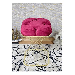Kare Gold Kaplama Bordo Puf Oturak - Bench - Ayak Ucu Oturak - Tabure - Makyaj Oturak