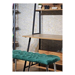 Krom Metal Yeşil Oturaklı Sivriltme Ayaklı Babyface Puf & Bench & Oturak