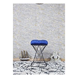 Kare Siyah Boyalı Mavi Puf & Bench Puf Oturak - Bench - Ayak Ucu Oturak - Tabure - Makyaj Oturak