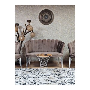 Beyaz Boyalı Tel Ayak Papatya Çay Seti Koltuk Takımı , Balkon, Salon, Ofis, Cafe Koltuk Takımı