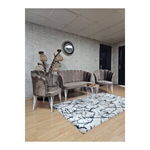 Beyaz Boyalı Tel Ayak Papatya Çay Seti Koltuk Takımı , Balkon, Salon, Ofis, Cafe Koltuk Takımı