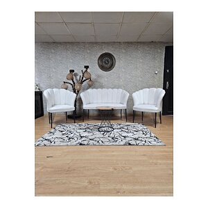 Siyah  Boyalı Tel Ayak Papatya Çay Seti Koltuk Takımı , Balkon, Salon, Ofis, Cafe Koltuk Takımı