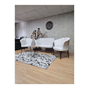 Siyah  Boyalı Tel Ayak Papatya Çay Seti Koltuk Takımı , Balkon, Salon, Ofis, Cafe Koltuk Takımı