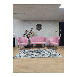 Siyah  Boyalı Tel Ayak Papatya Çay Seti Koltuk Takımı , Balkon, Salon, Ofis, Cafe Koltuk Takımı
