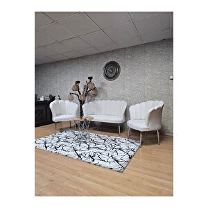 Papatya Çay Seti Koltuk Takımı Krom Sivriltme Ayak, Balkon, Salon, Ofis, Cafe Koltuk Takımı