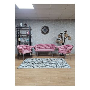 Krom Kaplama - Pudra Pembe Döşeme | Balon Çay Seti | Balkon Koltuk | Berjer | Balkon Çay Seti