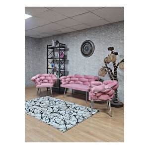 Krom Kaplama - Pudra Pembe Döşeme | Balon Çay Seti | Balkon Koltuk | Berjer | Balkon Çay Seti