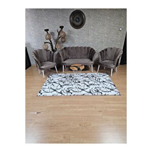 Papatya Çay Seti Koltuk Takımı Beyaz Boyalı Sivriltme Ayak, Balkon, Salon, Ofis, Cafe Koltuk Takımı