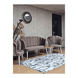 Papatya Çay Seti Koltuk Takımı Beyaz Boyalı Sivriltme Ayak, Balkon, Salon, Ofis, Cafe Koltuk Takımı