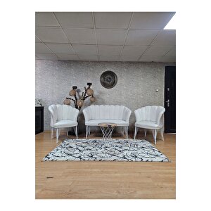 Beyaz Boyalı Tel Ayak Papatya Çay Seti Koltuk Takımı , Balkon, Salon, Ofis, Cafe Koltuk Takımı