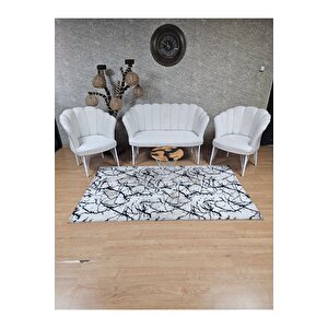 Beyaz Boyalı Tel Ayak Papatya Çay Seti Koltuk Takımı , Balkon, Salon, Ofis, Cafe Koltuk Takımı