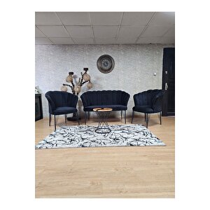 Siyah  Boyalı Tel Ayak Papatya Çay Seti Koltuk Takımı , Balkon, Salon, Ofis, Cafe Koltuk Takımı