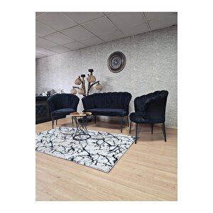 Siyah  Boyalı Tel Ayak Papatya Çay Seti Koltuk Takımı , Balkon, Salon, Ofis, Cafe Koltuk Takımı