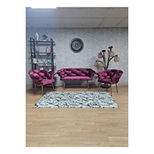 Bakır Boyalı - Bordo Döşeme | Balon Çay Seti | Balkon Koltuk | Berjer | Balkon Çay Seti