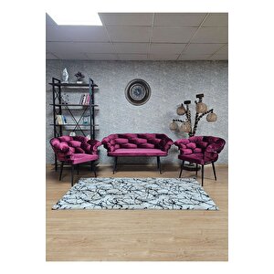 Siyah Boyalı - Bordo Döşeme | Balon Çay Seti | Balkon Koltuk | Berjer | Balkon Çay Seti
