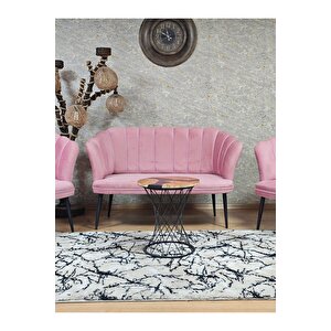 Papatya Çay Seti Koltuk Takımı Siyah Boyalı Sivriltme Ayak, Balkon, Salon, Ofis, Cafe Koltuk Takımı