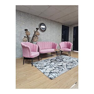 Papatya Çay Seti Koltuk Takımı Siyah Boyalı Sivriltme Ayak, Balkon, Salon, Ofis, Cafe Koltuk Takımı