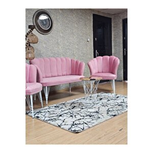 Beyaz Boyalı Tel Ayak Papatya Çay Seti Koltuk Takımı , Balkon, Salon, Ofis, Cafe Koltuk Takımı
