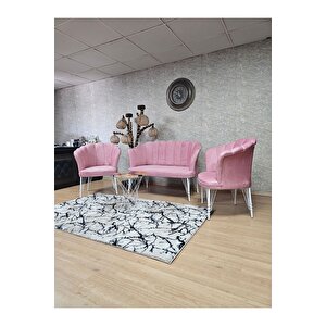 Beyaz Boyalı Tel Ayak Papatya Çay Seti Koltuk Takımı , Balkon, Salon, Ofis, Cafe Koltuk Takımı