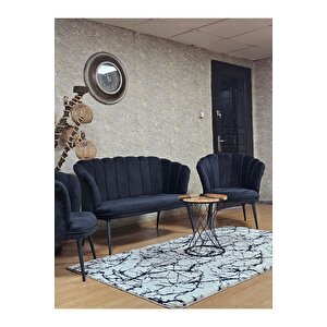 Papatya Çay Seti Koltuk Takımı Siyah Boyalı Sivriltme Ayak, Balkon, Salon, Ofis, Cafe Koltuk Takımı