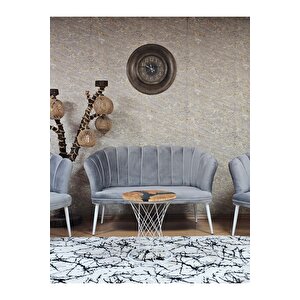Papatya Çay Seti Koltuk Takımı Beyaz Boyalı Sivriltme Ayak, Balkon, Salon, Ofis, Cafe Koltuk Takımı