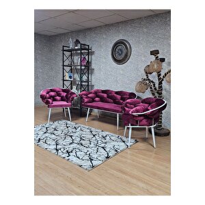 Beyaz Boyalı - Bordo Döşeme | Balon Çay Seti | Balkon Koltuk | Berjer | Balkon Çay Seti