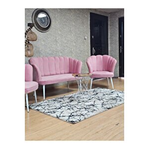 Papatya Çay Seti Koltuk Takımı Beyaz Boyalı Sivriltme Ayak, Balkon, Salon, Ofis, Cafe Koltuk Takımı