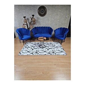 Papatya Çay Seti Koltuk Takımı Siyah Boyalı Sivriltme Ayak, Balkon, Salon, Ofis, Cafe Koltuk Takımı