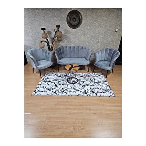 Papatya Çay Seti Koltuk Takımı Siyah Boyalı Sivriltme Ayak, Balkon, Salon, Ofis, Cafe Koltuk Takımı